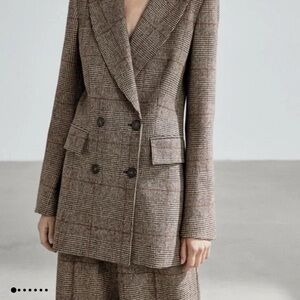 Massimo Dutti Brown Wool Red Stripe High Waisted Plaid Trousers, NWT, size 12